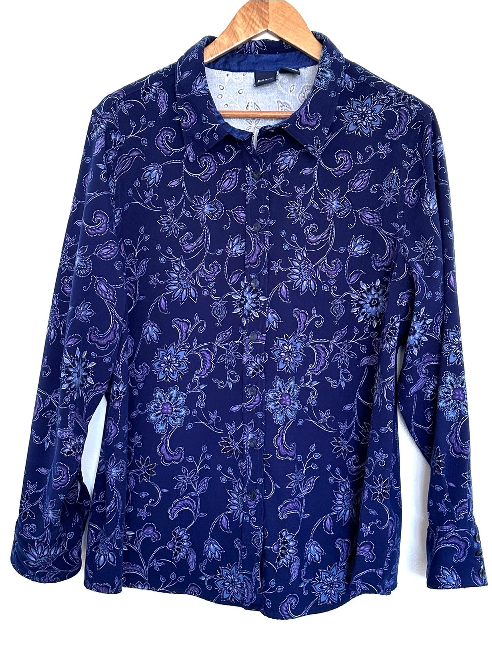 Basic Editions Plus Shirt Women’s 1X Blue Purple Floral Button Up Long Sleeve